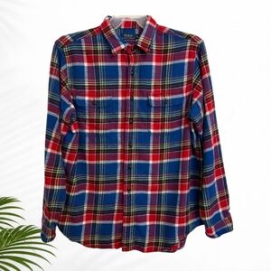 Polo Ralph Lauren XL Plaid Flannel Shirt Red Blue 100% Cotton